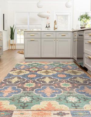 Multicolor 7' 10 x 10' Chenille Jute Rectangle Area Rug Vintage Distressed Boho All Natural Eco-Friendly Sustainable Carpet for Living Dining Office Dorm Rooms for Sale at Rug Engine