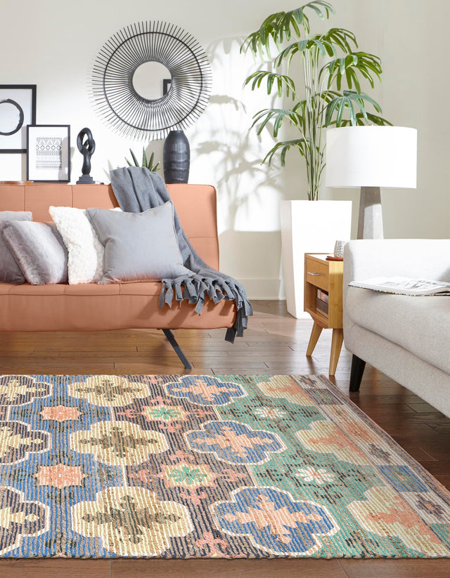 Multicolor 9' x 12' Chenille Jute Rectangle Area Rug Vintage Distressed Boho All Natural Eco-Friendly Sustainable Carpet for Living Dining Office Dorm Rooms for Sale at Rug Engine