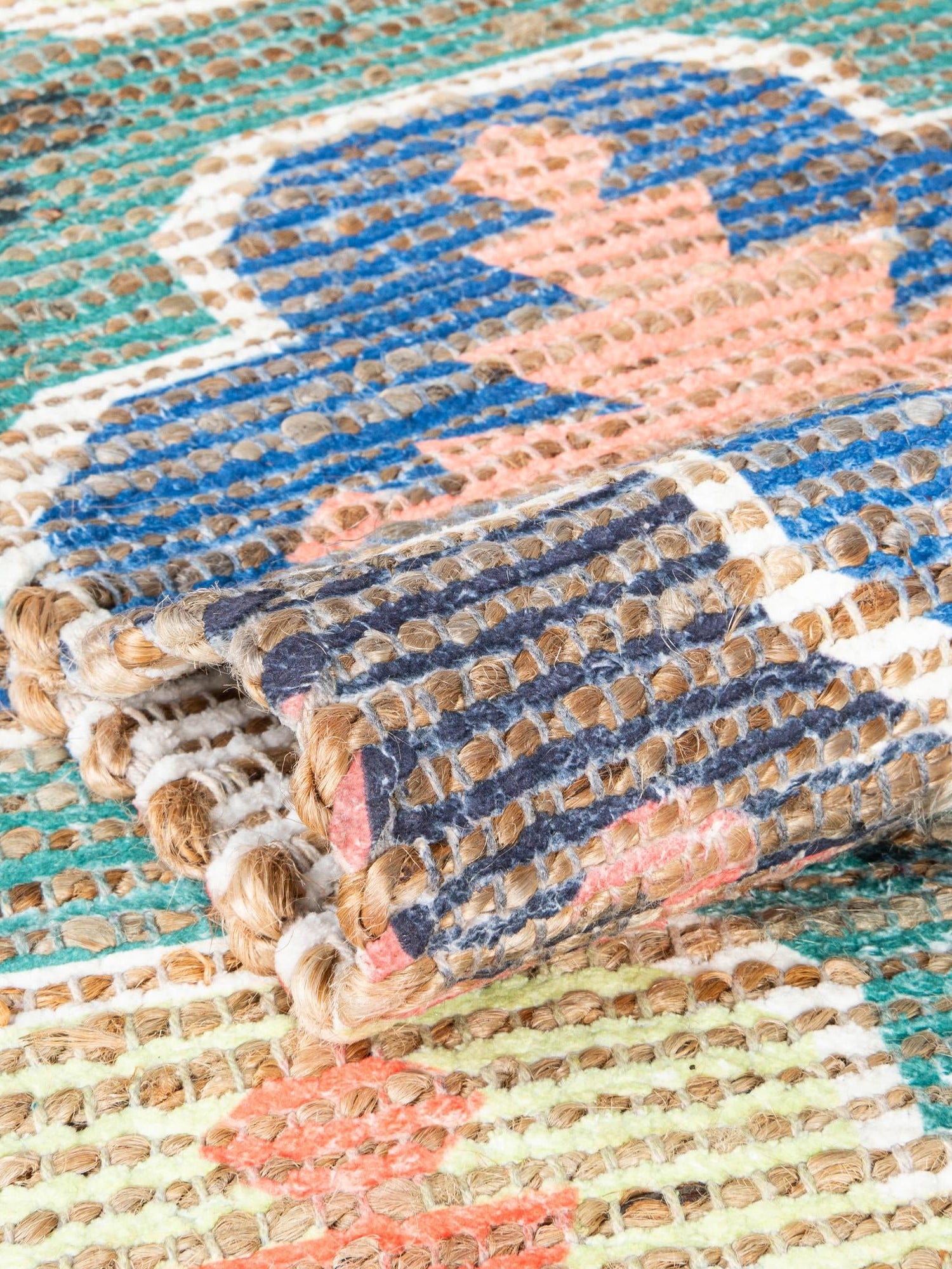 Multicolor 9' x 12' Chenille Jute Rectangle Area Rug Vintage Distressed Boho All Natural Eco-Friendly Sustainable Carpet for Living Dining Office Dorm Rooms for Sale at Rug Engine