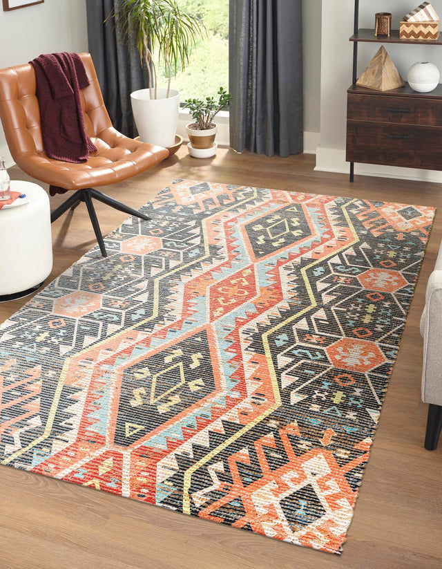Multicolor 6' 1 x 9' Chenille Jute Rectangle Area Rug Vintage Distressed Boho All Natural Eco-Friendly Sustainable Carpet for Living Dining Office Dorm Rooms for Sale at Rug Engine