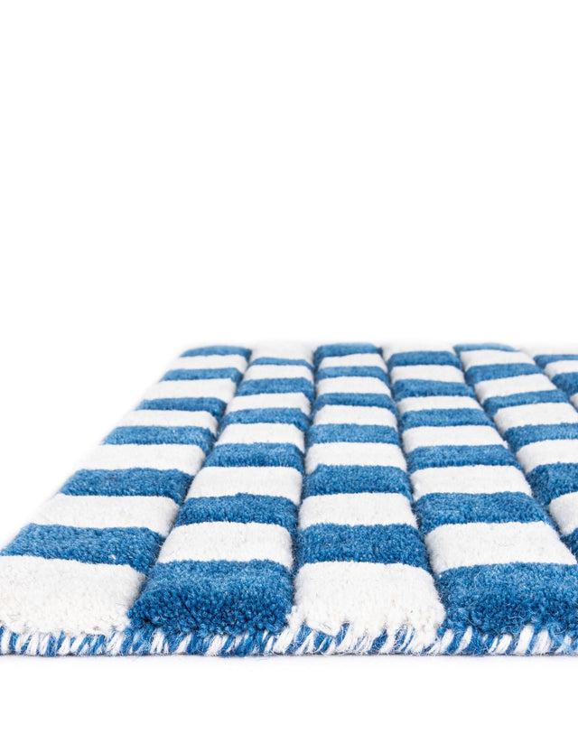 Blue and White 2' 1 x 3' Hand Tufted Wool Rectangle Area Rug 100% Natural Wool Unique Modern Handmade Carpet for Living Rooms, Bedrooms for Sale at Rug Engine