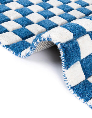 Blue and White 2' 1 x 3' Hand Tufted Wool Rectangle Area Rug 100% Natural Wool Unique Modern Handmade Carpet for Living Rooms, Bedrooms for Sale at Rug Engine