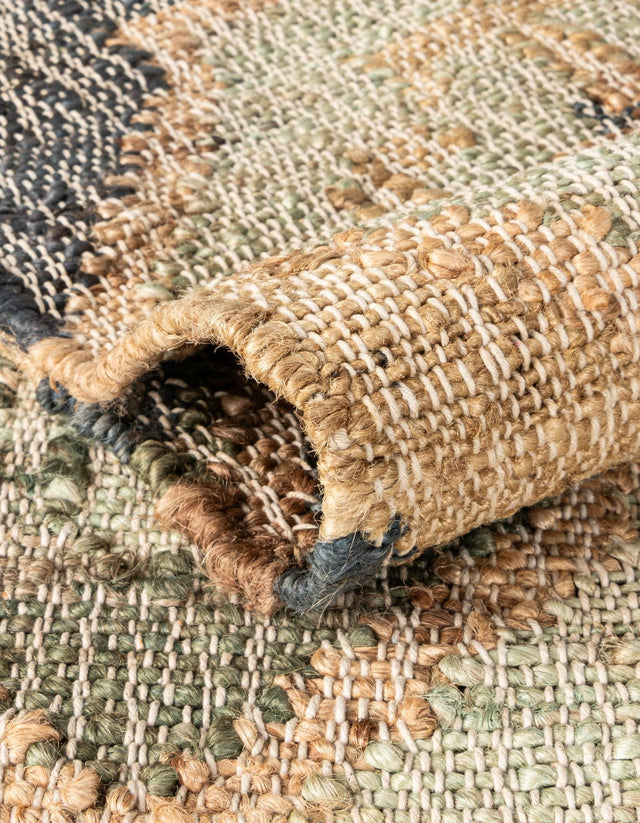 Blue and Green 5' 1 x 8' Kala Handwoven Jute Rectangle Area Rug All Natural Pile Eco-Friendly Sustainable Urban Carpet for Rustic Design Interior Home Decor for Sale at Rug Engine