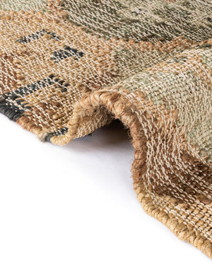Blue and Green 5' 1 x 8' Kala Handwoven Jute Rectangle Area Rug All Natural Pile Eco-Friendly Sustainable Urban Carpet for Rustic Design Interior Home Decor for Sale at Rug Engine