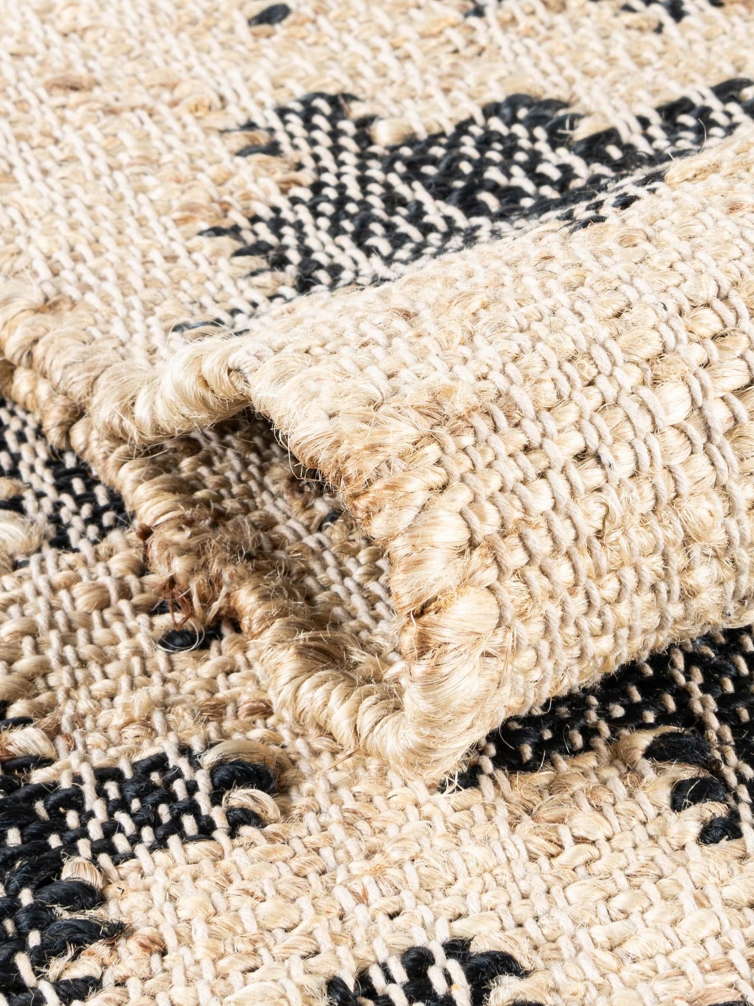 Beige and Black 5' 1 x 8' Kala Handwoven Jute Rectangle Area Rug All Natural Pile Eco-Friendly Sustainable Urban Carpet for Rustic Design Interior Home Decor for Sale at Rug Engine