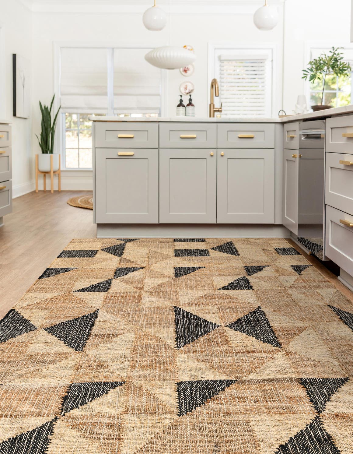 Beige and Black 5' 1 x 8' Kala Handwoven Jute Rectangle Area Rug All Natural Pile Eco-Friendly Sustainable Urban Carpet for Rustic Design Interior Home Decor for Sale at Rug Engine