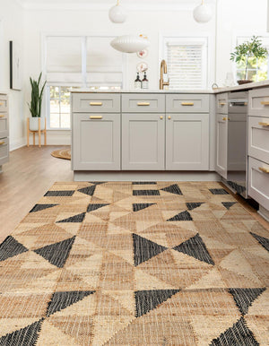 Beige and Black 5' 1 x 8' Kala Handwoven Jute Rectangle Area Rug All Natural Pile Eco-Friendly Sustainable Urban Carpet for Rustic Design Interior Home Decor for Sale at Rug Engine