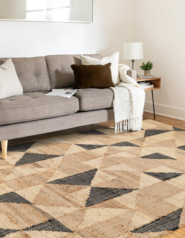 Beige and Black 5' 1 x 8' Kala Handwoven Jute Rectangle Area Rug All Natural Pile Eco-Friendly Sustainable Urban Carpet for Rustic Design Interior Home Decor for Sale at Rug Engine