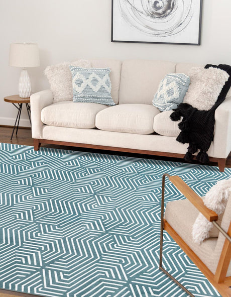 Aegean Blue 5' 3 x 8' Aakaar Rectangle Area Rug 85% Polypropylene & 15% Chenille Living Room Bedroom Carpet for Sale at Rug Engine