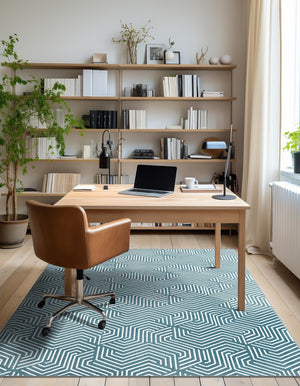 Aegean Blue 5' 3 x 8' Aakaar Rectangle Area Rug 85% Polypropylene & 15% Chenille Living Room Bedroom Carpet for Sale at Rug Engine