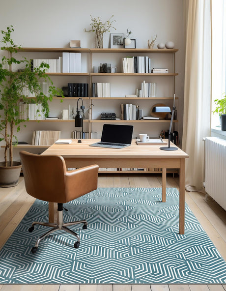 Aegean Blue 5' 3 x 8' Aakaar Rectangle Area Rug 85% Polypropylene & 15% Chenille Living Room Bedroom Carpet for Sale at Rug Engine