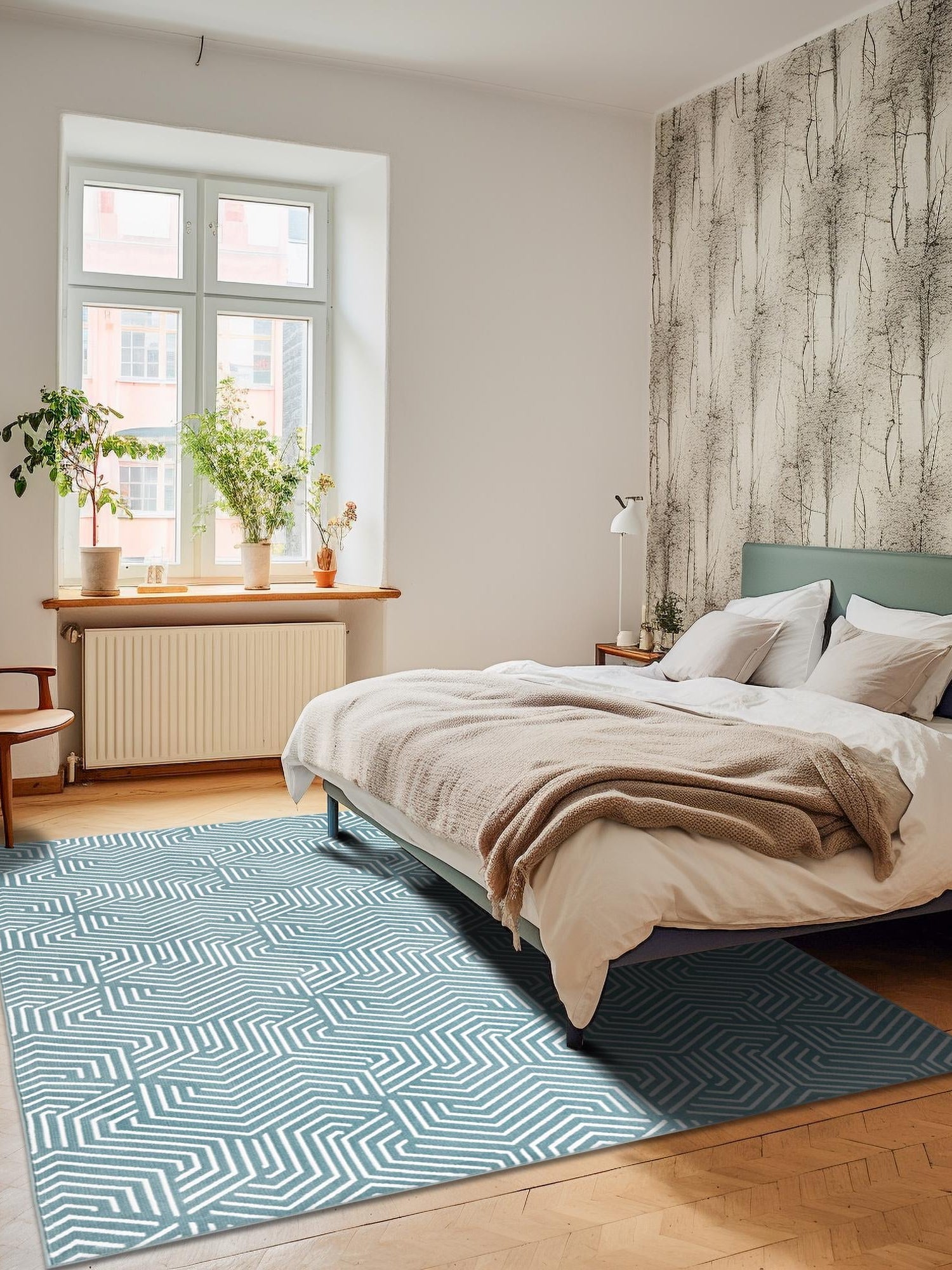 Aegean Blue 4' 1 x 6' 1 Aakaar Rectangle Area Rug 85% Polypropylene & 15% Chenille Living Room Bedroom Carpet for Sale at Rug Engine