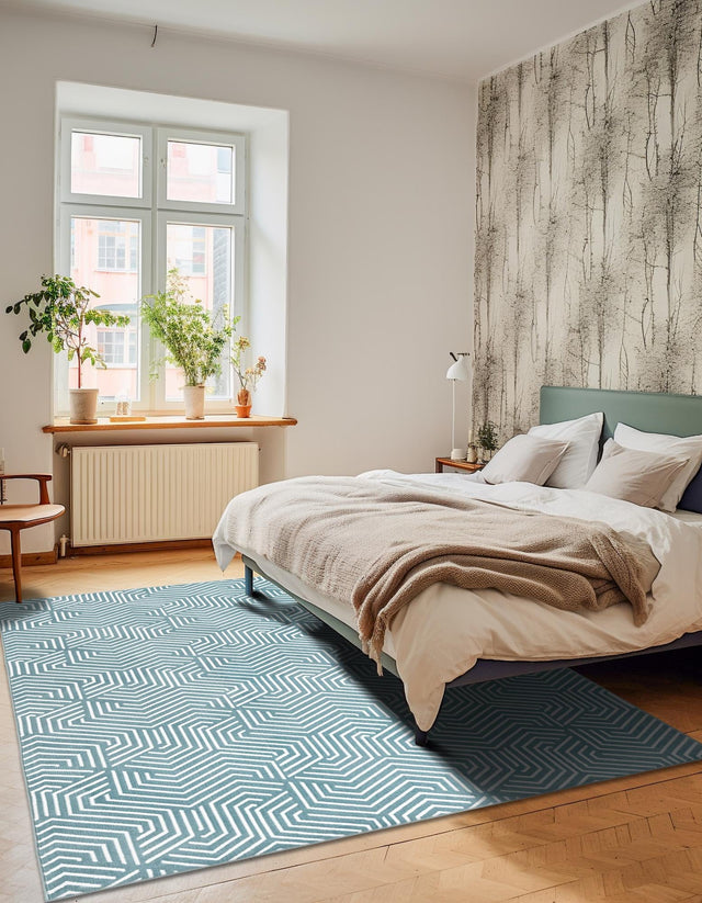 Aegean Blue 4' 1 x 6' 1 Aakaar Rectangle Area Rug 85% Polypropylene & 15% Chenille Living Room Bedroom Carpet for Sale at Rug Engine