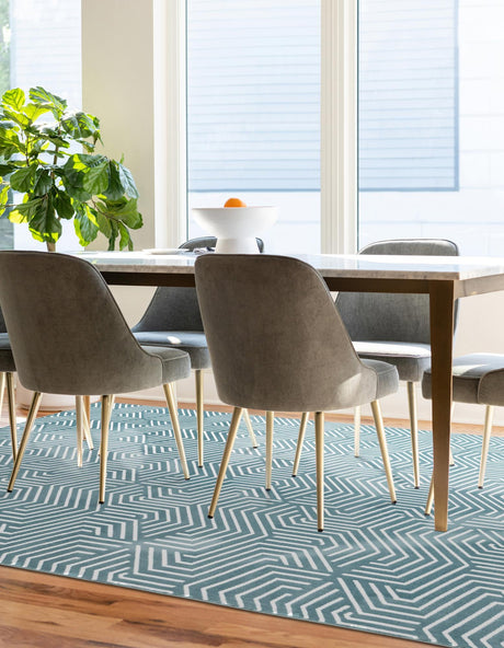 Aegean Blue 7' 10 x 10' Aakaar Rectangle Area Rug 85% Polypropylene & 15% Chenille Living Room Bedroom Carpet for Sale at Rug Engine