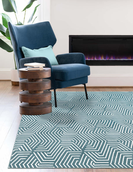 Aegean Blue 7' 10 x 10' Aakaar Rectangle Area Rug 85% Polypropylene & 15% Chenille Living Room Bedroom Carpet for Sale at Rug Engine
