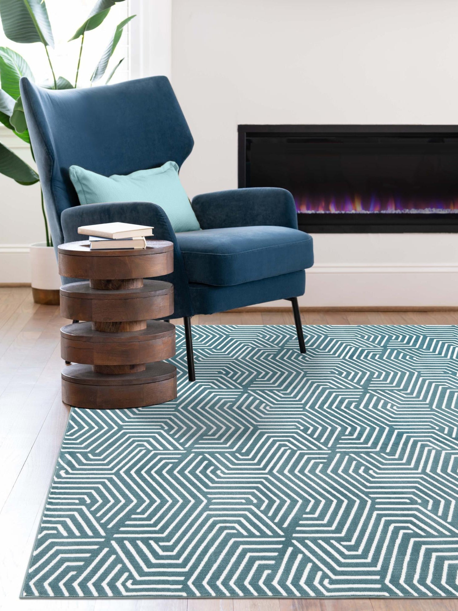 Aegean Blue 4' 1 x 6' 1 Aakaar Rectangle Area Rug 85% Polypropylene & 15% Chenille Living Room Bedroom Carpet for Sale at Rug Engine