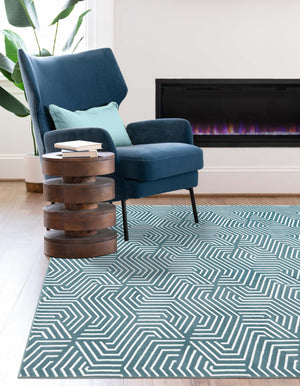 Aegean Blue 4' 1 x 6' 1 Aakaar Rectangle Area Rug 85% Polypropylene & 15% Chenille Living Room Bedroom Carpet for Sale at Rug Engine