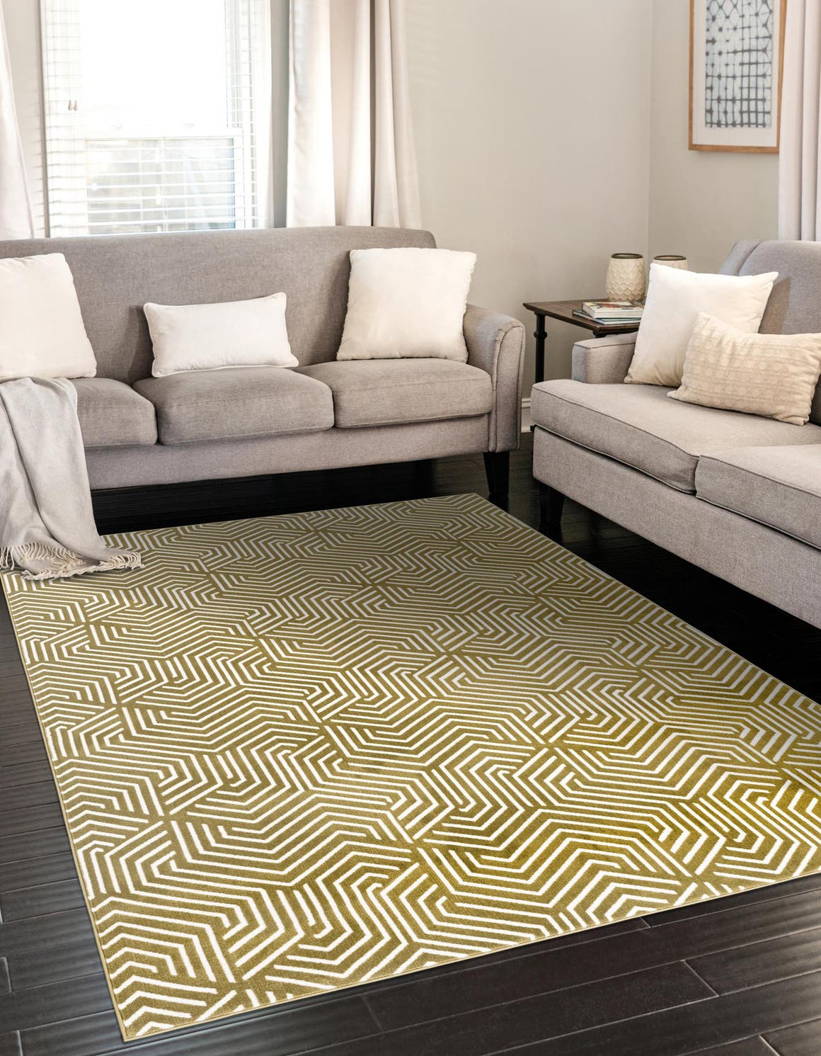 Olive Green 7' 10 x 10' Aakaar Rectangle Area Rug 85% Polypropylene & 15% Chenille Living Room Bedroom Carpet for Sale at Rug Engine
