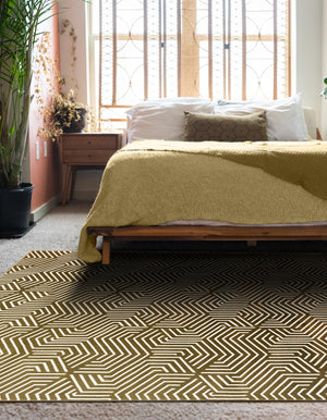 Olive Green 5' 3 x 8' Aakaar Rectangle Area Rug 85% Polypropylene & 15% Chenille Living Room Bedroom Carpet for Sale at Rug Engine