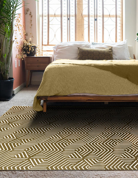 Olive Green 4' 1 x 6' 1 Aakaar Rectangle Area Rug 85% Polypropylene & 15% Chenille Living Room Bedroom Carpet for Sale at Rug Engine