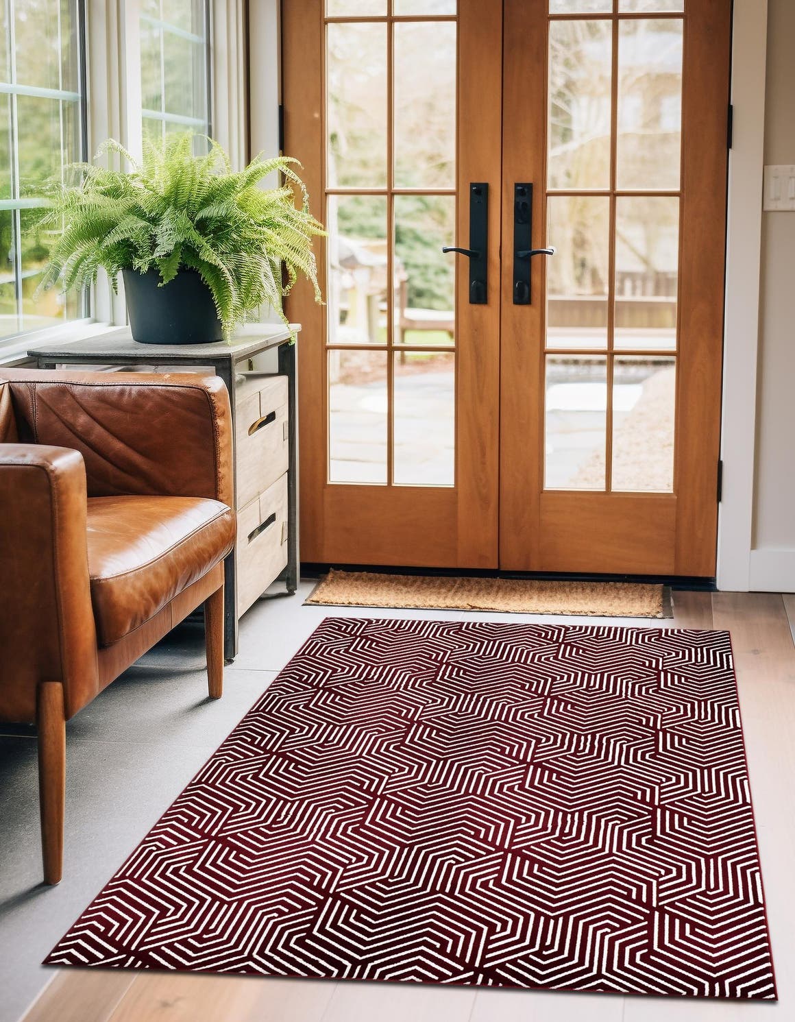 Burgundy Red 5' 3 x 8' Aakaar Rectangle Area Rug 85% Polypropylene & 15% Chenille Living Room Bedroom Carpet for Sale at Rug Engine