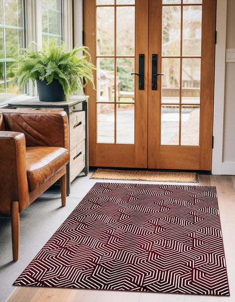 Burgundy Red 5' 3 x 8' Aakaar Rectangle Area Rug 85% Polypropylene & 15% Chenille Living Room Bedroom Carpet for Sale at Rug Engine