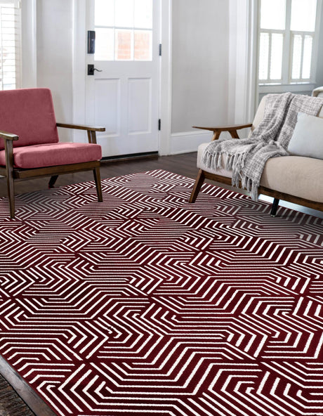 Burgundy Red 5' 3 x 8' Aakaar Rectangle Area Rug 85% Polypropylene & 15% Chenille Living Room Bedroom Carpet for Sale at Rug Engine