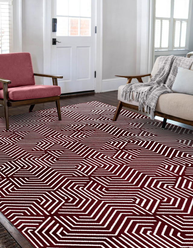 Burgundy Red 5' 3 x 8' Aakaar Rectangle Area Rug 85% Polypropylene & 15% Chenille Living Room Bedroom Carpet for Sale at Rug Engine