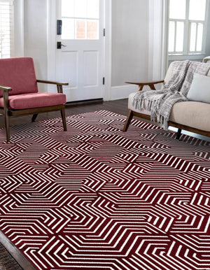 Burgundy Red 7' 10 x 10' Aakaar Rectangle Area Rug 85% Polypropylene & 15% Chenille Living Room Bedroom Carpet for Sale at Rug Engine