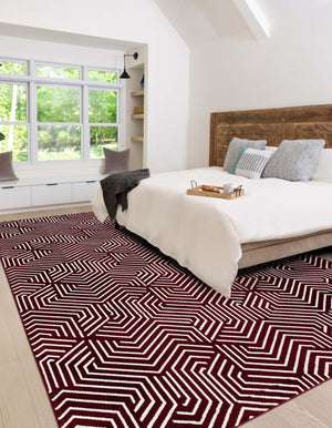 Burgundy Red 5' 3 x 8' Aakaar Rectangle Area Rug 85% Polypropylene & 15% Chenille Living Room Bedroom Carpet for Sale at Rug Engine