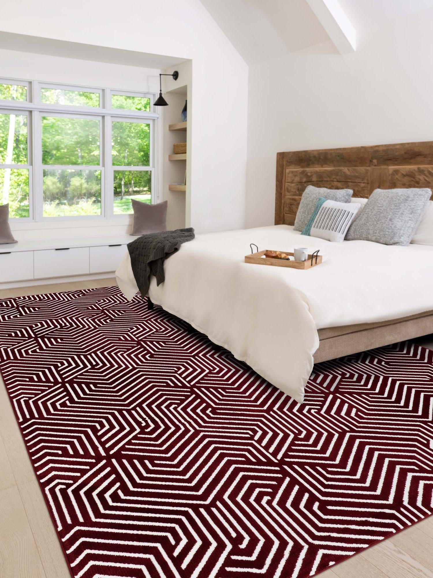 Burgundy Red 7' 10 x 10' Aakaar Rectangle Area Rug 85% Polypropylene & 15% Chenille Living Room Bedroom Carpet for Sale at Rug Engine