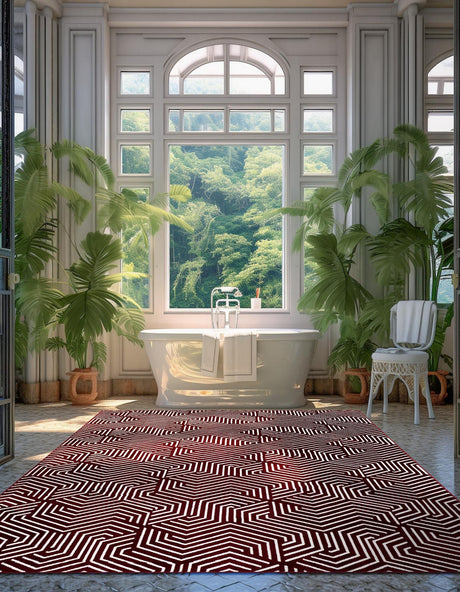 Burgundy Red 4' 1 x 6' 1 Aakaar Rectangle Area Rug 85% Polypropylene & 15% Chenille Living Room Bedroom Carpet for Sale at Rug Engine