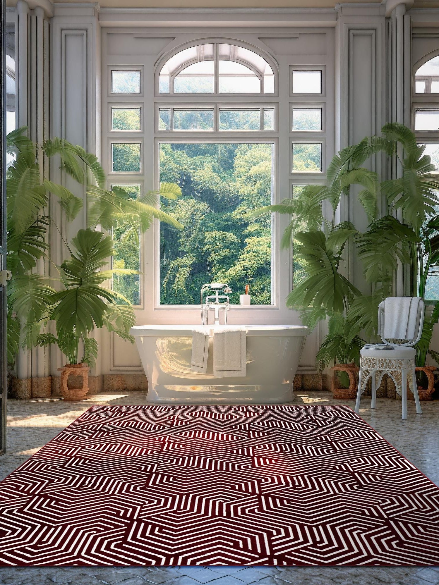 Burgundy Red 7' 10 x 10' Aakaar Rectangle Area Rug 85% Polypropylene & 15% Chenille Living Room Bedroom Carpet for Sale at Rug Engine
