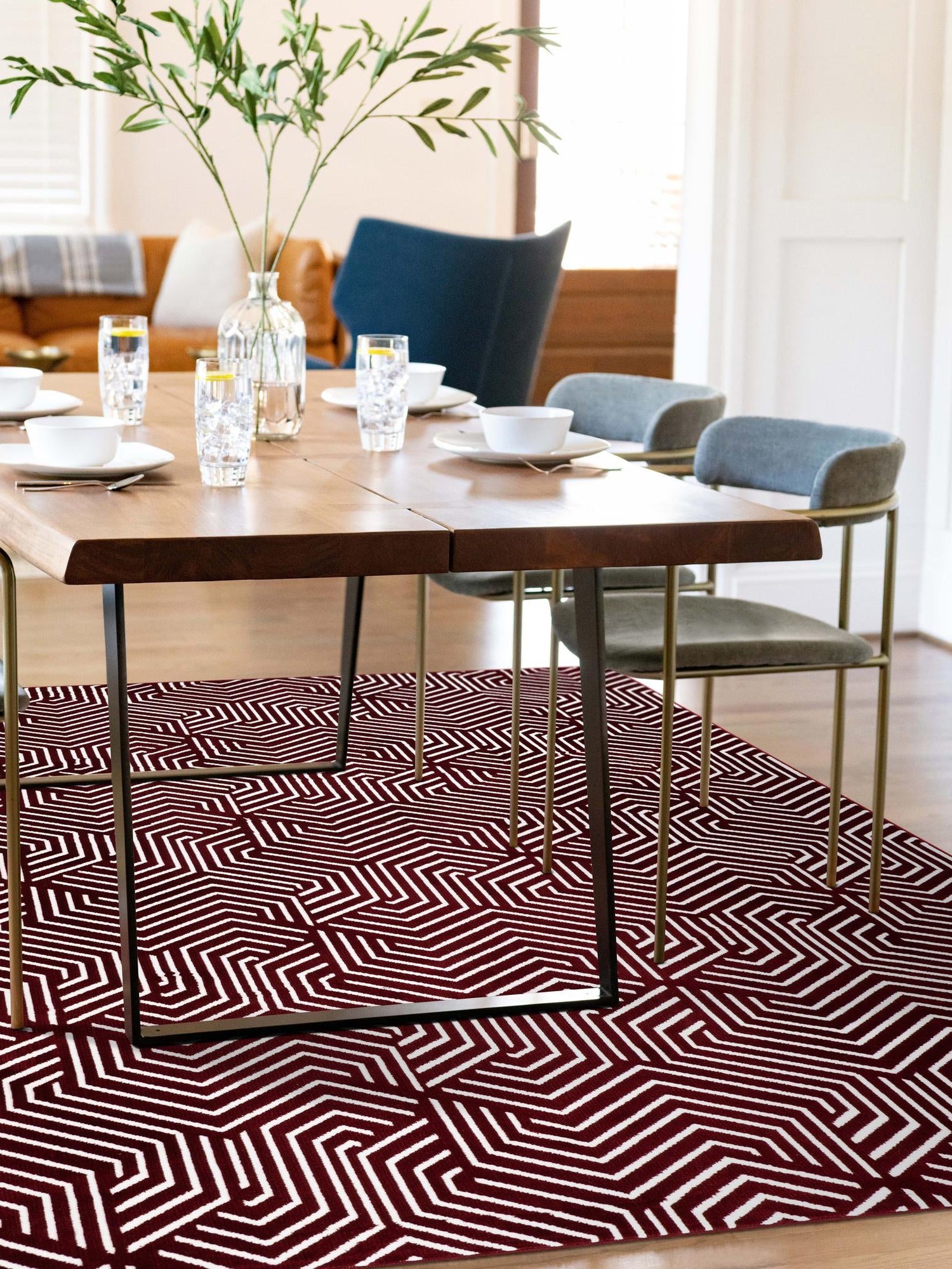 Burgundy Red 7' 10 x 10' Aakaar Rectangle Area Rug 85% Polypropylene & 15% Chenille Living Room Bedroom Carpet for Sale at Rug Engine