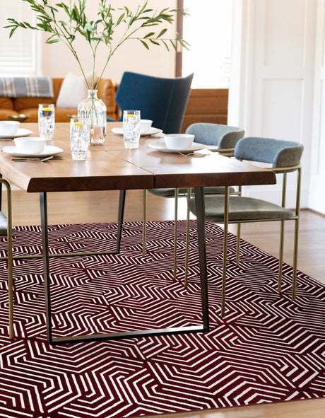 Burgundy Red 7' 10 x 10' Aakaar Rectangle Area Rug 85% Polypropylene & 15% Chenille Living Room Bedroom Carpet for Sale at Rug Engine