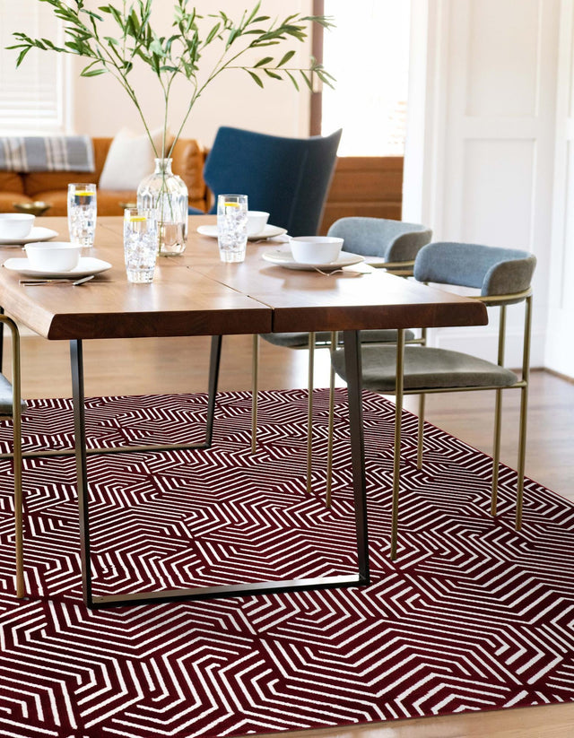 Burgundy Red 7' 10 x 10' Aakaar Rectangle Area Rug 85% Polypropylene & 15% Chenille Living Room Bedroom Carpet for Sale at Rug Engine