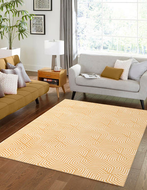 Yellow 4' 1 x 6' 1 Aakaar Rectangle Area Rug 85% Polypropylene & 15% Chenille Living Room Bedroom Carpet for Sale at Rug Engine