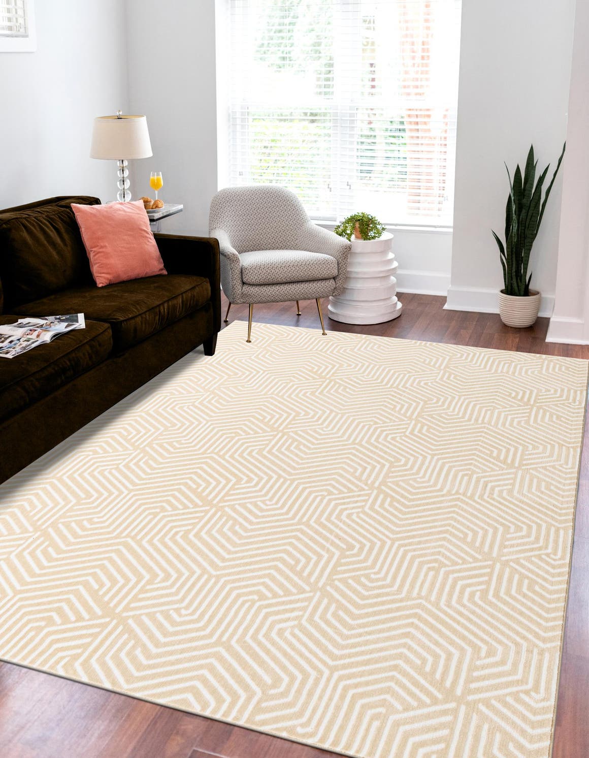 Ivory White 5' 3 x 8' Aakaar Rectangle Area Rug 85% Polypropylene & 15% Chenille Living Room Bedroom Carpet for Sale at Rug Engine