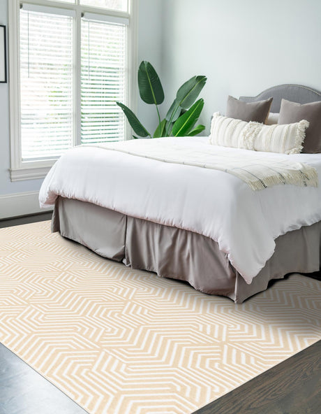 Ivory White 4' 1 x 6' 1 Aakaar Rectangle Area Rug 85% Polypropylene & 15% Chenille Living Room Bedroom Carpet for Sale at Rug Engine