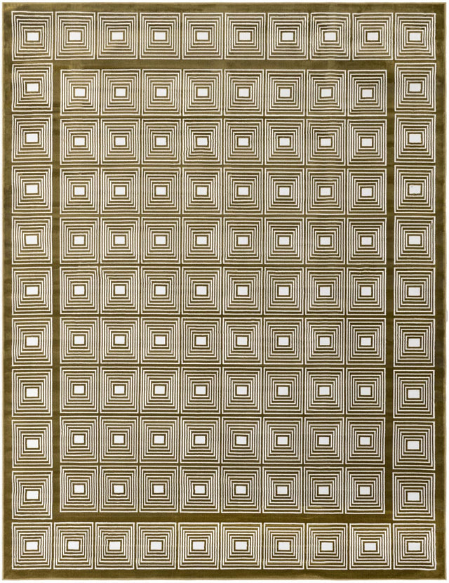 Olive Green 7' 10 x 10' Aakaar Rectangle Area Rug 85% Polypropylene & 15% Chenille Living Room Bedroom Carpet for Sale at Rug Engine