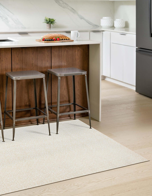 Ivory White 5' 3 x 8' Aakaar Rectangle Area Rug 85% Polypropylene & 15% Chenille Living Room Bedroom Carpet for Sale at Rug Engine