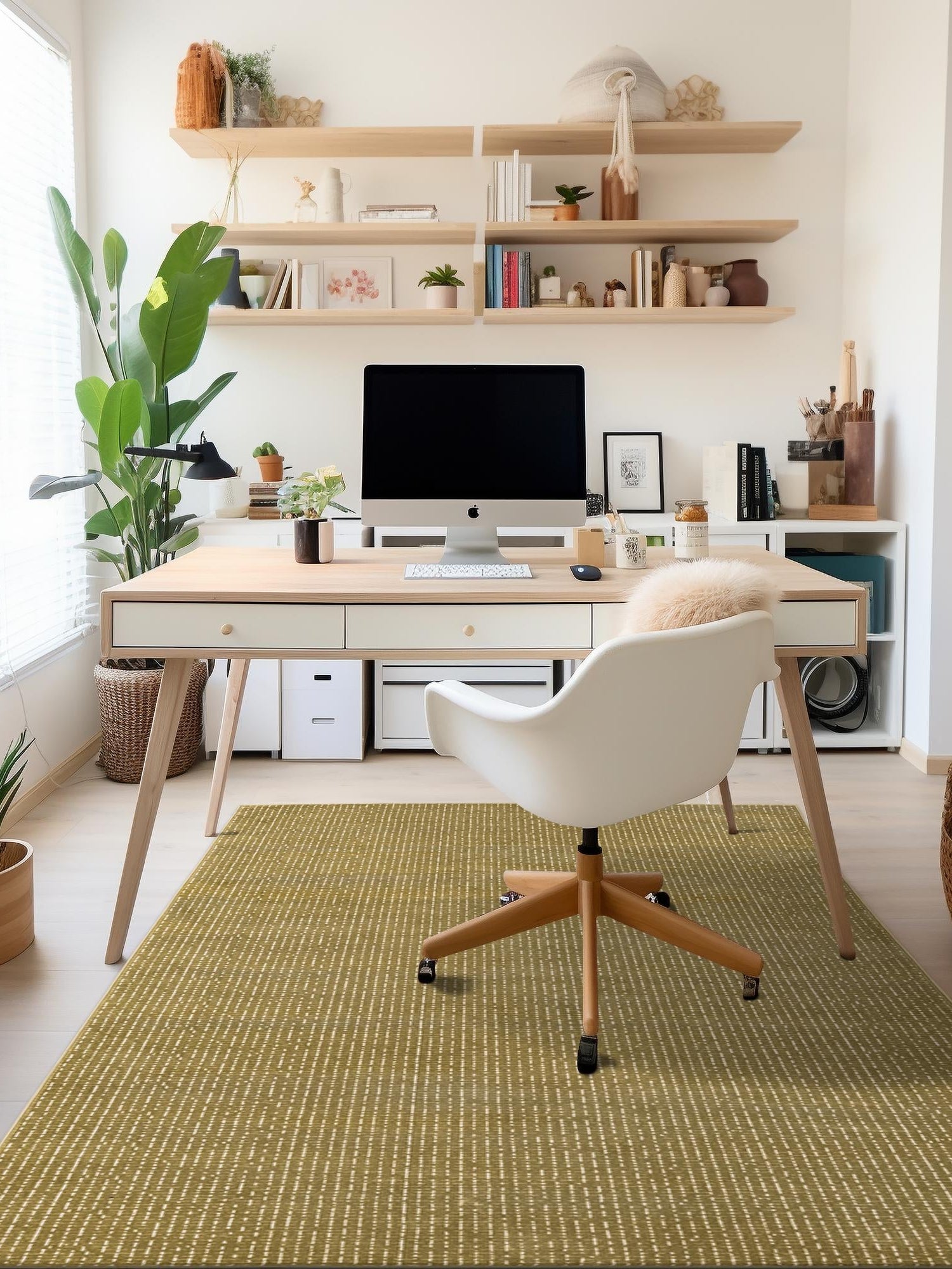 Olive Green 5' 3 x 8' Aakaar Rectangle Area Rug 85% Polypropylene & 15% Chenille Living Room Bedroom Carpet for Sale at Rug Engine