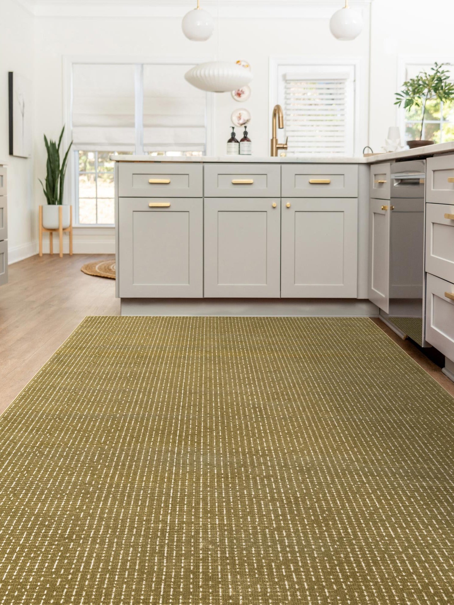 Olive Green 5' 3 x 8' Aakaar Rectangle Area Rug 85% Polypropylene & 15% Chenille Living Room Bedroom Carpet for Sale at Rug Engine