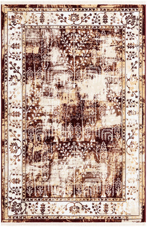 Burgundy Red 4' 1 x 6' 1 Narenj Rectangle Area Rug 85% Polypropylene & 15% Polyester Traditional Classic Carpet for Living, Dining, Bedrooms, Office for Sale at Rug Engine