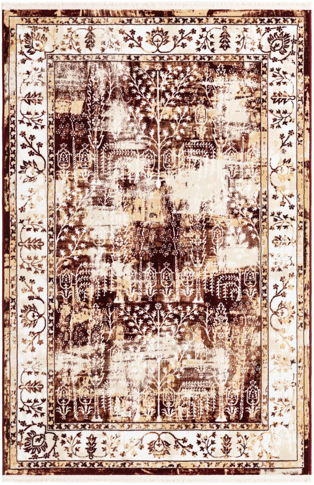 Burgundy Red 4' 1 x 6' 1 Narenj Rectangle Area Rug 85% Polypropylene & 15% Polyester Traditional Classic Carpet for Living, Dining, Bedrooms, Office for Sale at Rug Engine