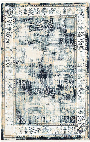 Blue and Ivory 4' 1 x 6' 1 Narenj Rectangle Area Rug 85% Polypropylene & 15% Polyester Traditional Classic Carpet for Living, Dining, Bedrooms, Office for Sale at Rug Engine