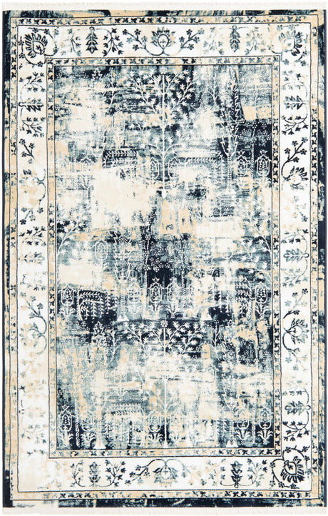 Blue and Ivory 4' 1 x 6' 1 Narenj Rectangle Area Rug 85% Polypropylene & 15% Polyester Traditional Classic Carpet for Living, Dining, Bedrooms, Office for Sale at Rug Engine