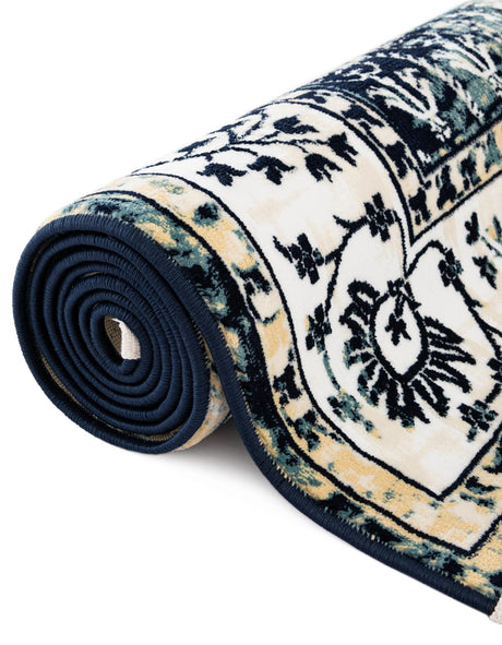 Blue and Ivory 7' 10 x 10' Narenj Rectangle Area Rug 85% Polypropylene & 15% Polyester Traditional Classic Carpet for Living, Dining, Bedrooms, Office for Sale at Rug Engine