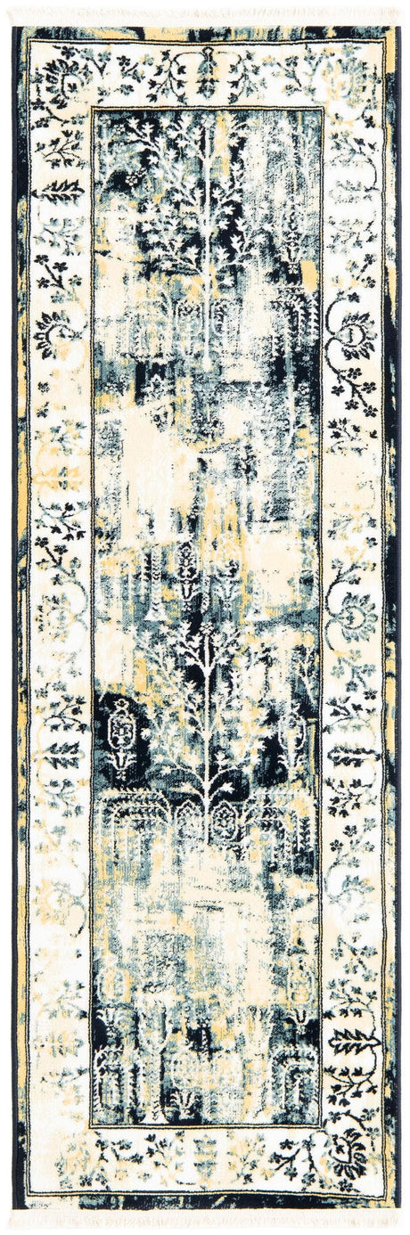 Blue and Ivory 2' x 6' 1 Narenj Runner Area Rug 85% Polypropylene & 15% Polyester Traditional Classic Carpet for Living, Dining, Bedrooms, Office for Sale at Rug Engine