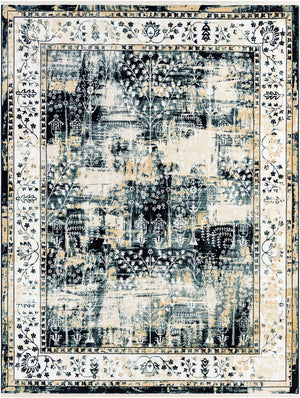 Blue and Ivory 7' 10 x 10' Narenj Rectangle Area Rug 85% Polypropylene & 15% Polyester Traditional Classic Carpet for Living, Dining, Bedrooms, Office for Sale at Rug Engine